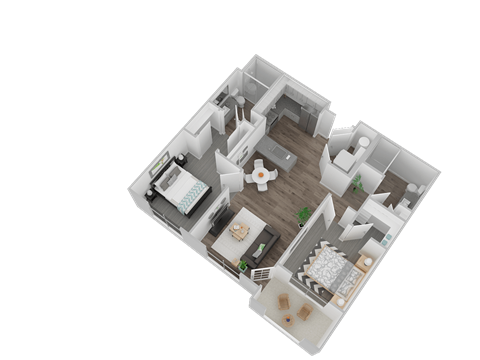 Floor plan for 2 beds, 2 baths, 940 sqft